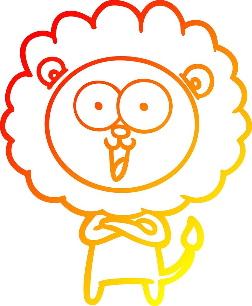 warm gradient line drawing happy cartoon lion vector