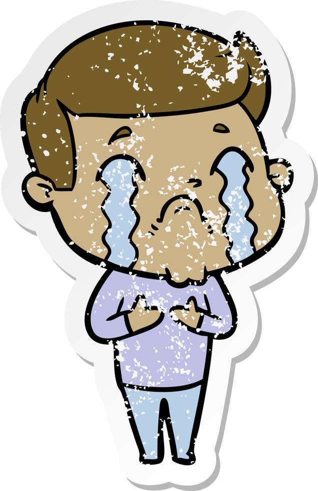 distressed sticker of a cartoon man crying vector