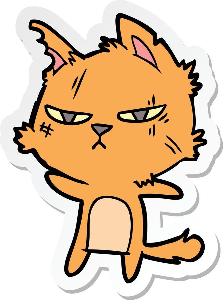 sticker of a tough cartoon cat vector