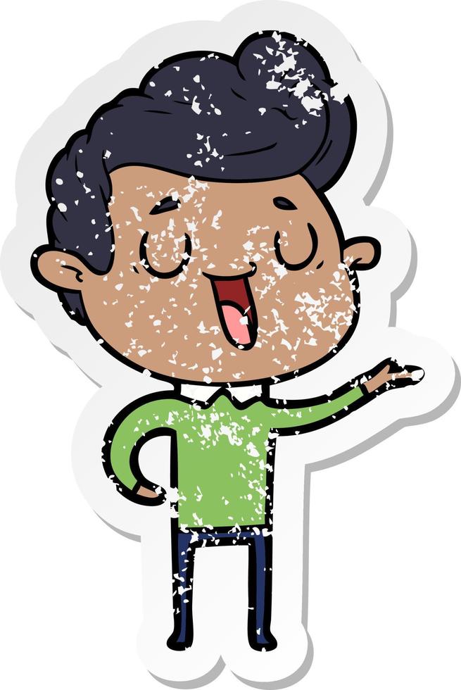 distressed sticker of a happy cartoon man vector