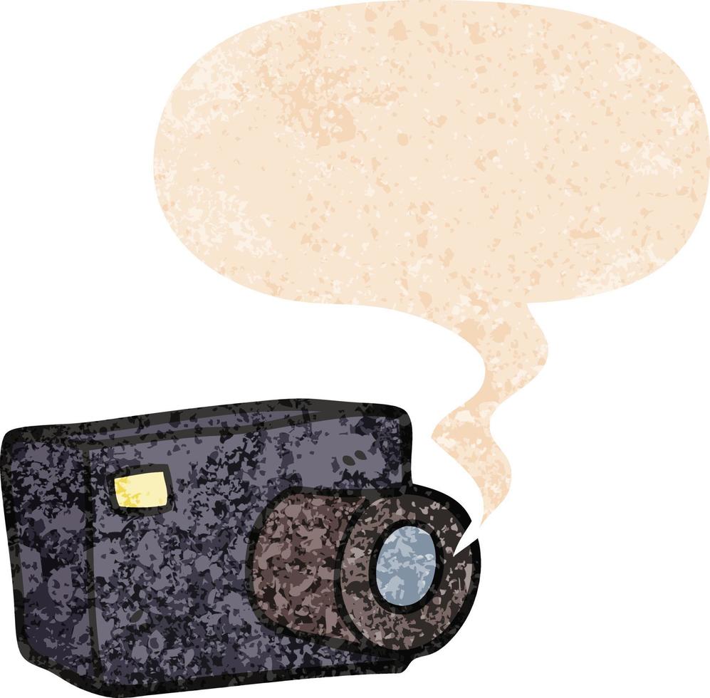 cartoon camera and speech bubble in retro textured style vector