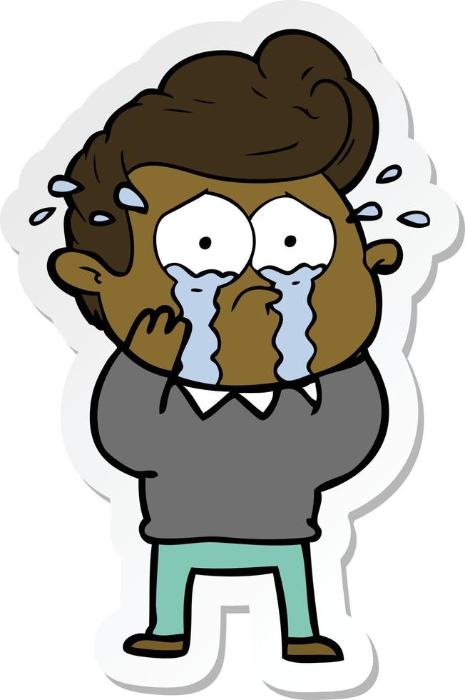 sticker of a cartoon crying man vector