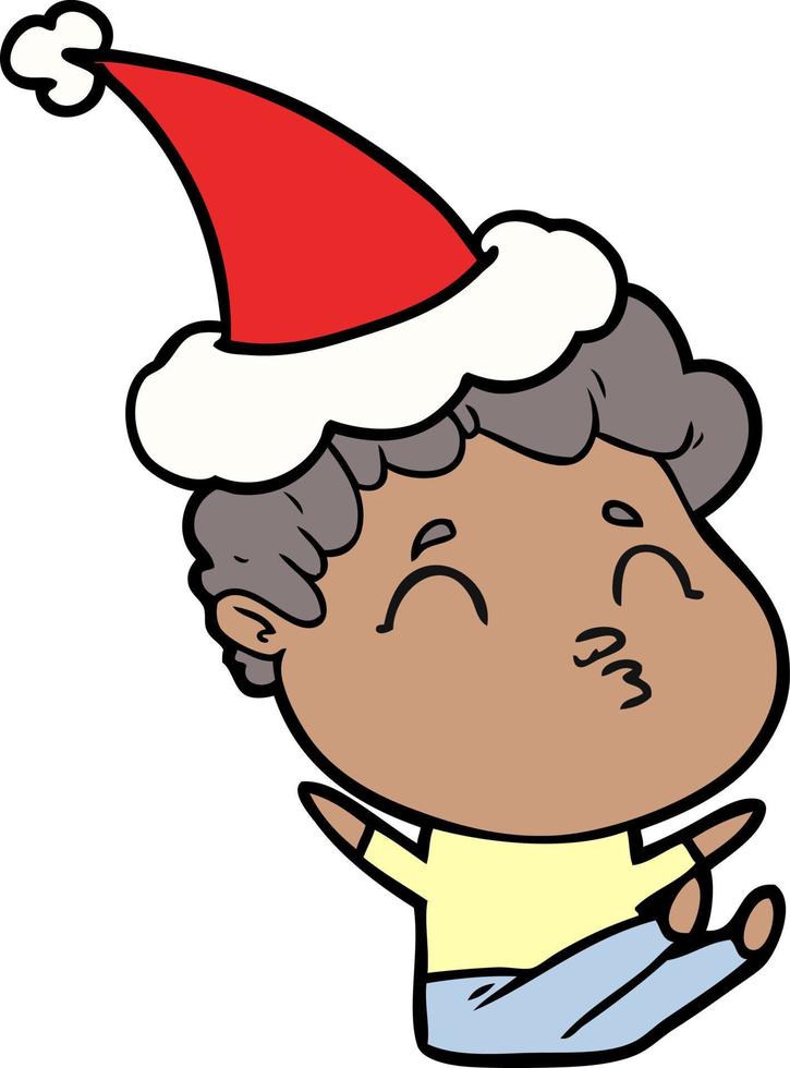 line drawing of a man pouting wearing santa hat vector