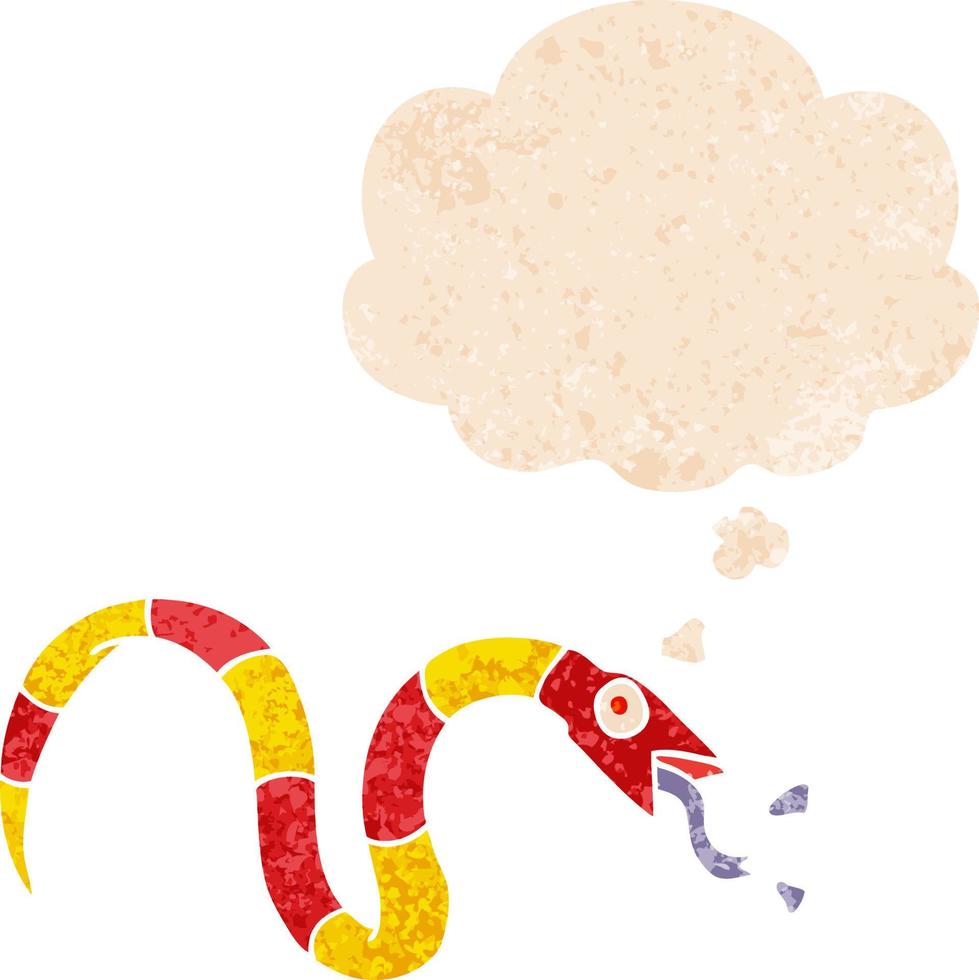 cartoon snake and thought bubble in retro textured style vector