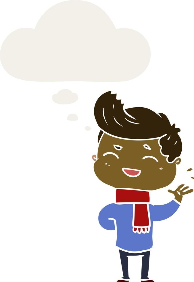 cartoon man laughing and thought bubble in retro style vector