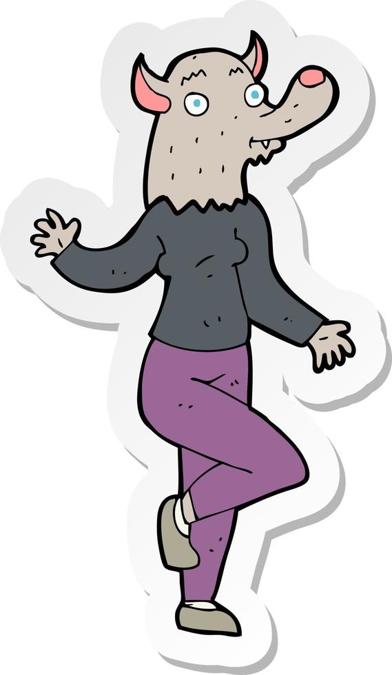 pegatina de una mujer lobo bailando de dibujos animados vector