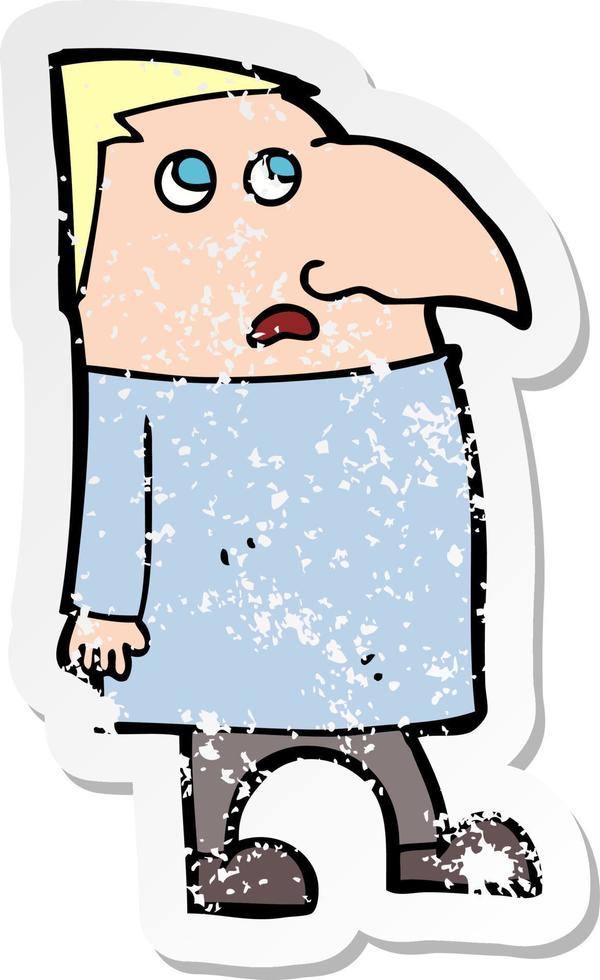 retro distressed sticker of a cartoon worried man vector