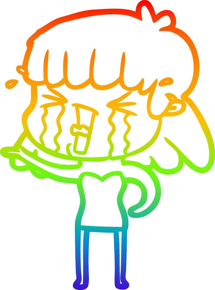 rainbow gradient line drawing cartoon woman in tears vector