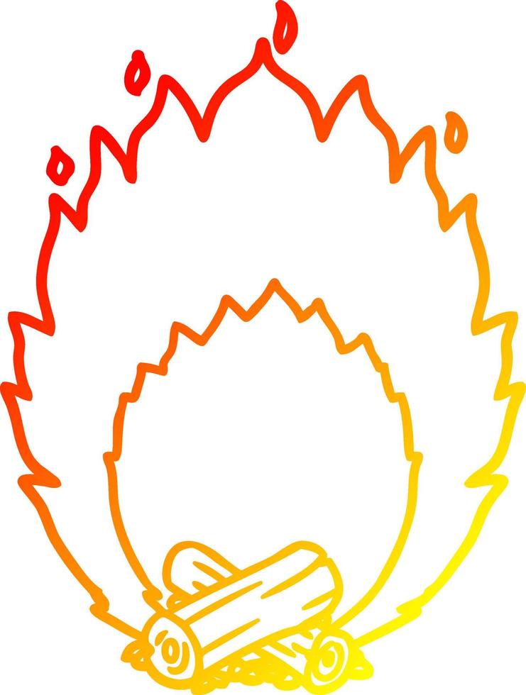 warm gradient line drawing cartoon blazing camp fire vector