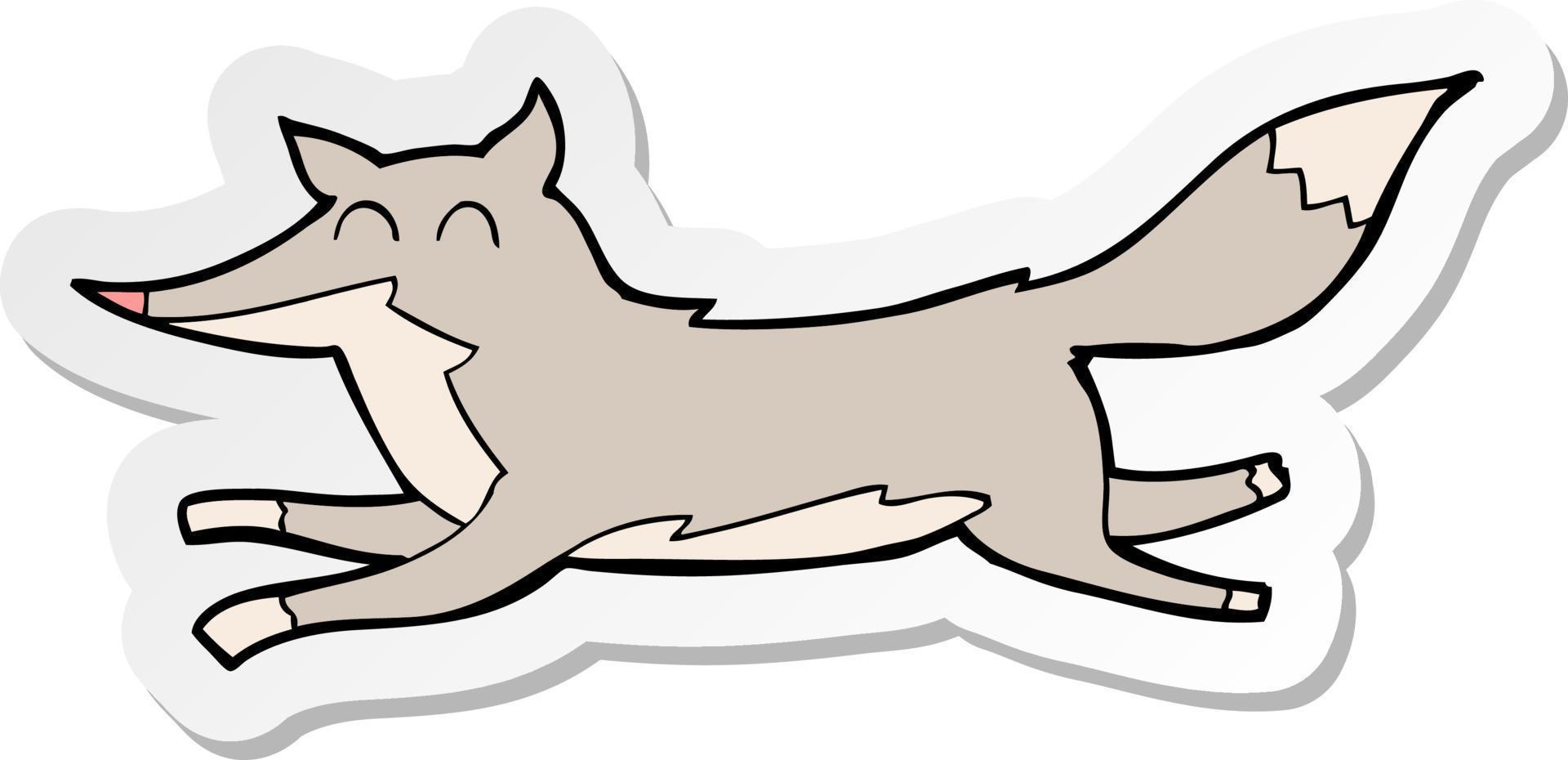 sticker of a cartoon running wolf vector