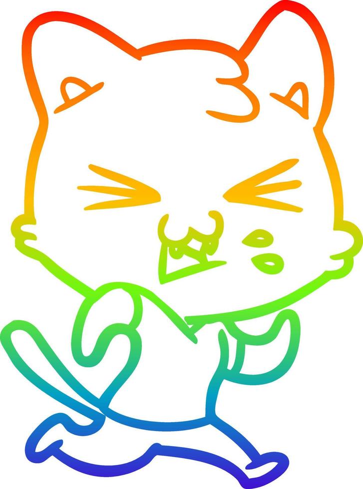 rainbow gradient line drawing cartoon cat hissing vector