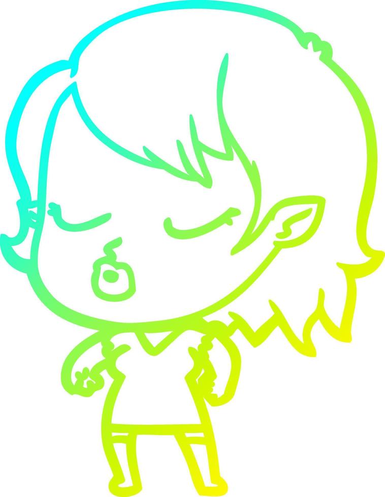 cold gradient line drawing cute cartoon vampire girl vector