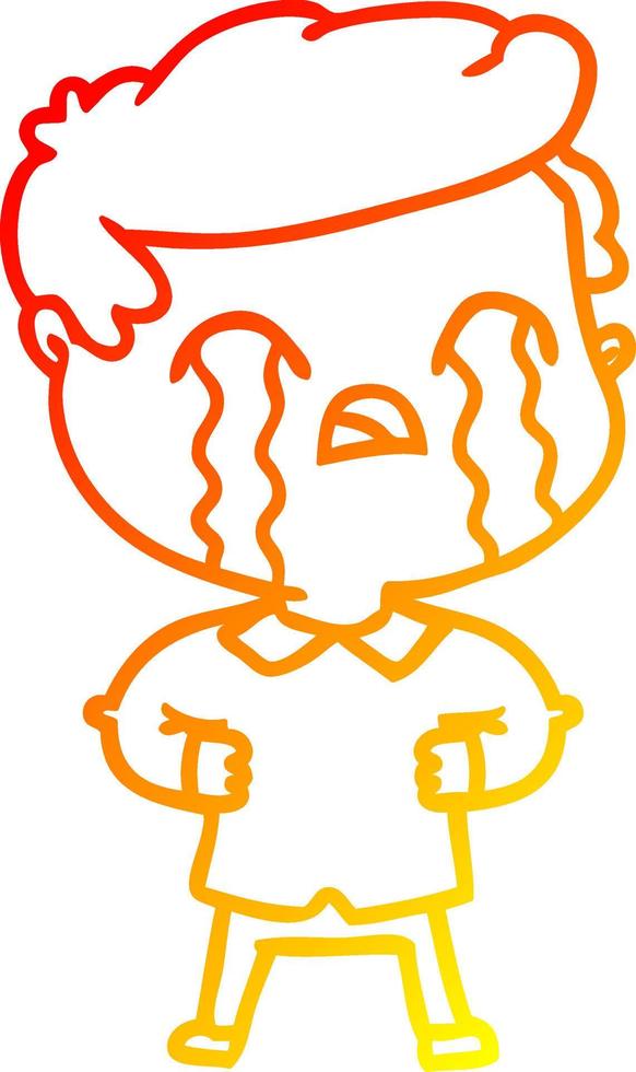 warm gradient line drawing cartoon man crying vector