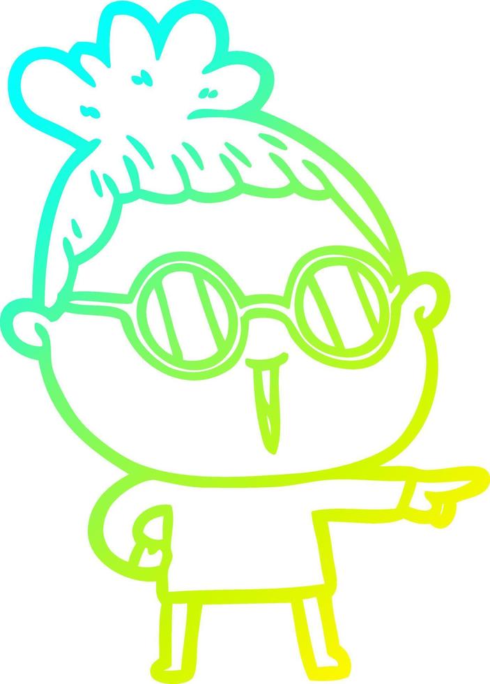 cold gradient line drawing cartoon woman wearing spectacles vector