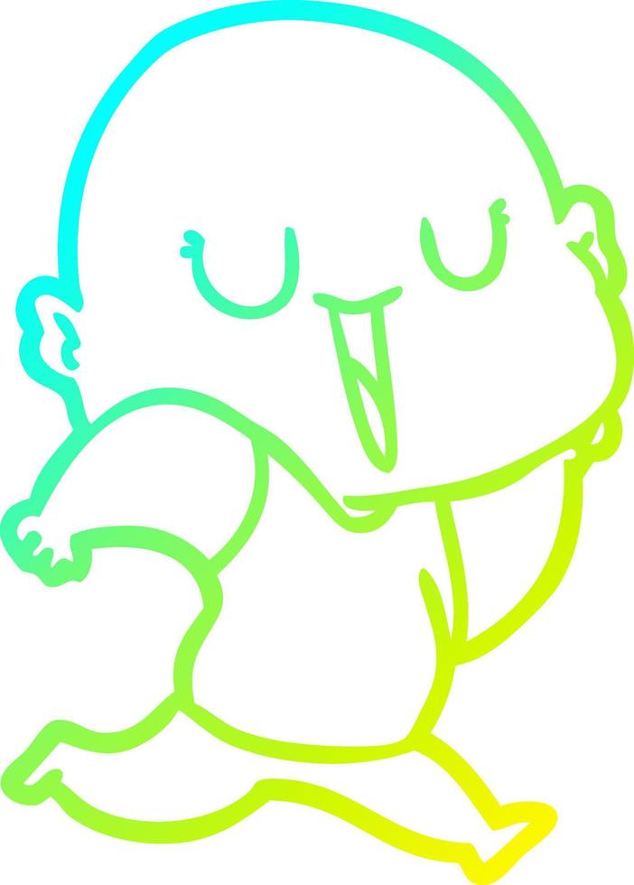 cold gradient line drawing happy cartoon bald man vector