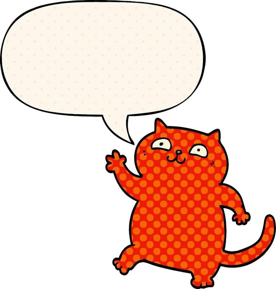 cartoon cat and speech bubble in comic book style vector