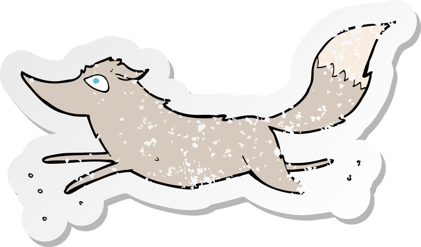 retro distressed sticker of a cartoon wolf running vector