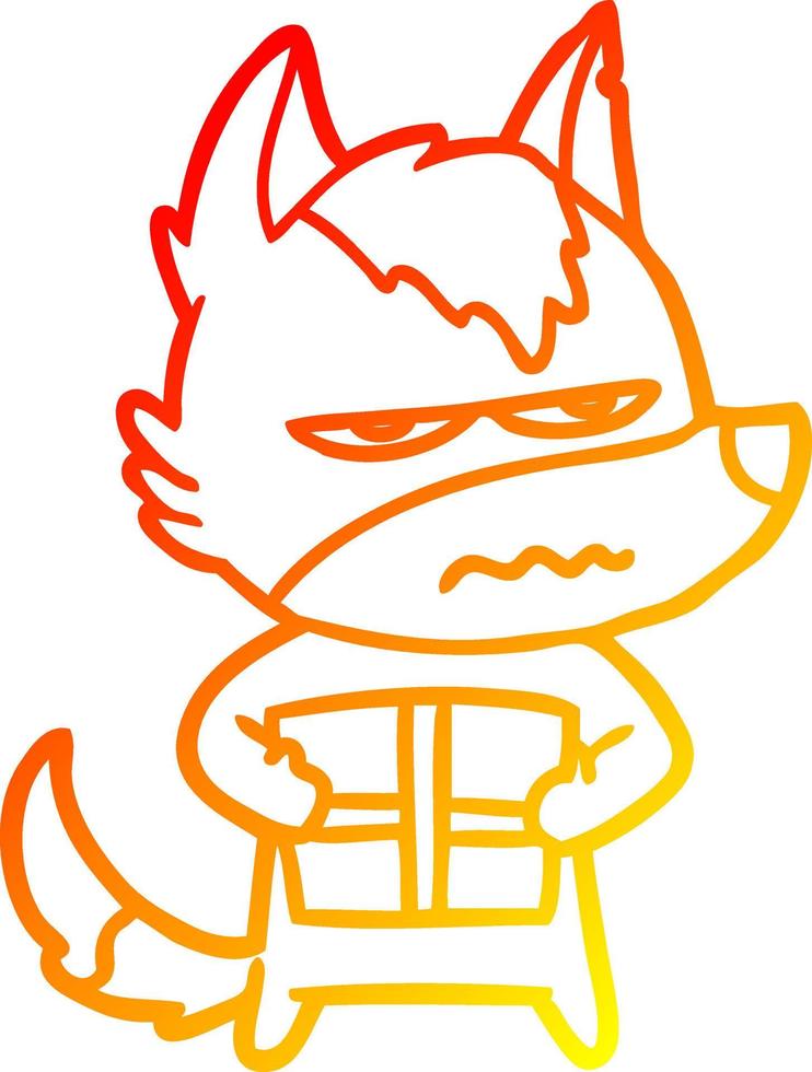 warm gradient line drawing cartoon annoyed wolf vector