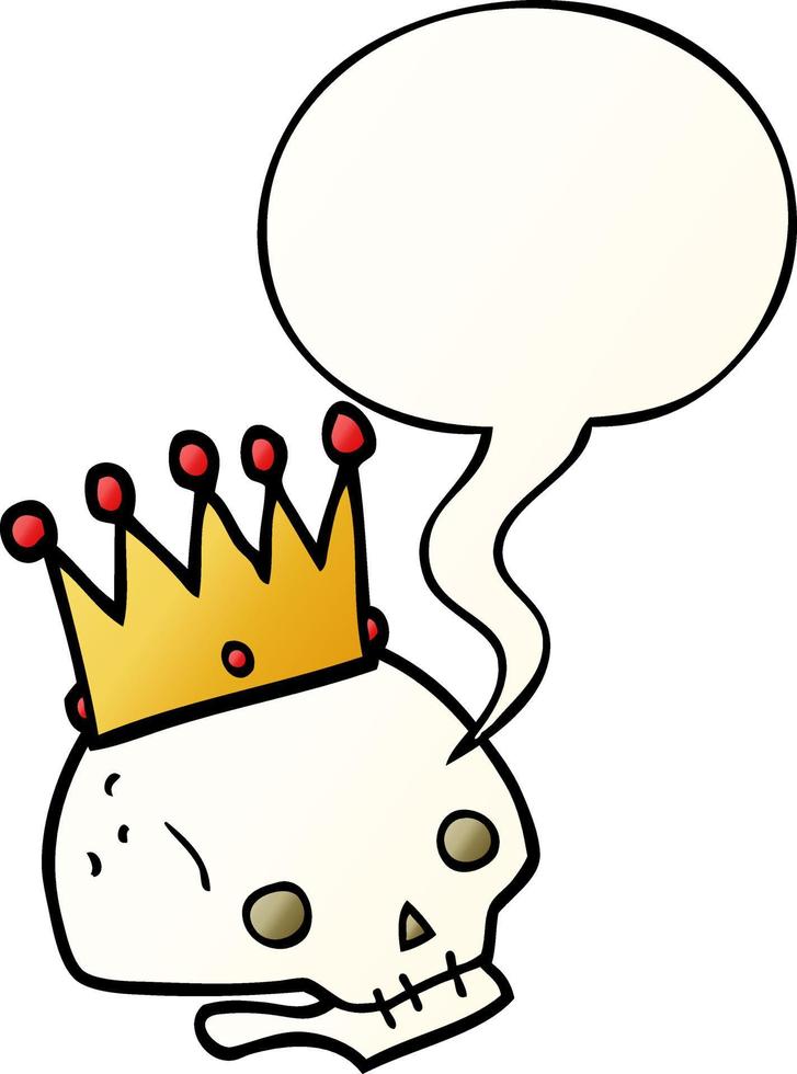 cartoon skull and crown and speech bubble in smooth gradient style vector
