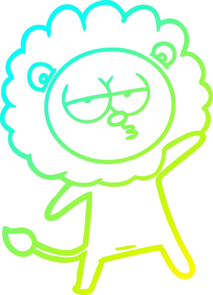 cold gradient line drawing cartoon tired lion vector