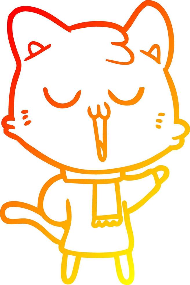 warm gradient line drawing cartoon cat singing vector