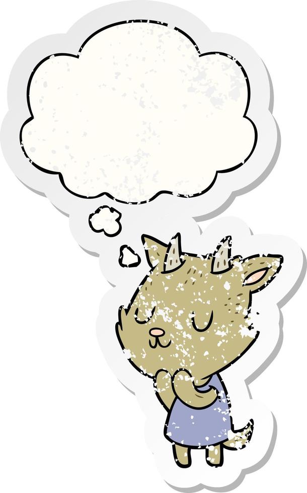 cartoon goat and thought bubble as a distressed worn sticker vector