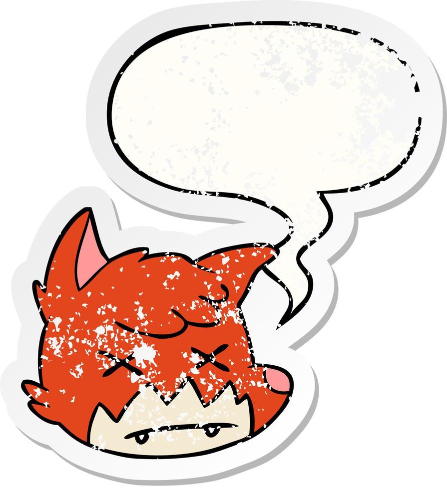 cartoon dead fox face and speech bubble distressed sticker vector