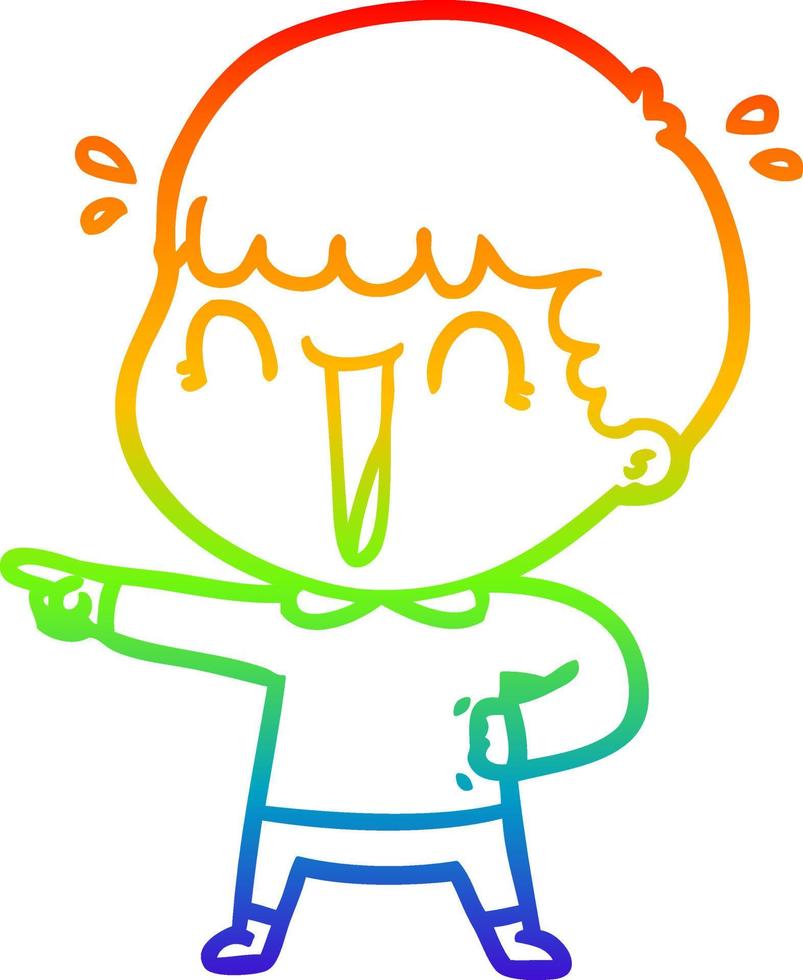 rainbow gradient line drawing laughing cartoon man pointing finger vector