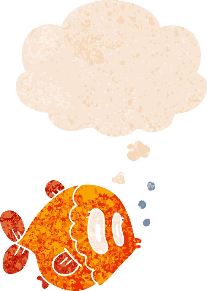 cartoon fish and thought bubble in retro textured style vector