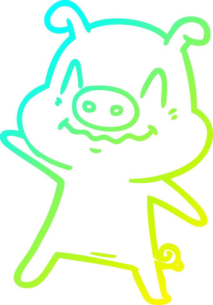 cold gradient line drawing nervous cartoon pig vector