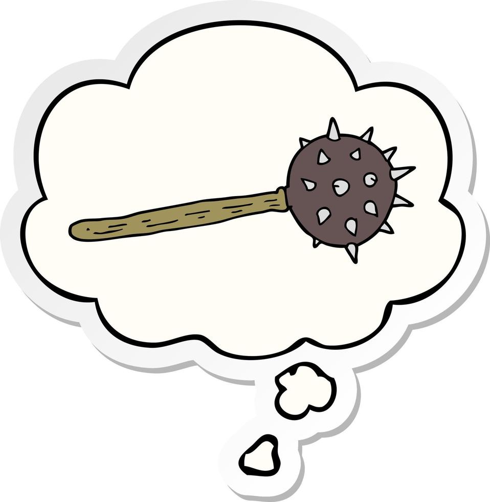 cartoon medieval mace and thought bubble as a printed sticker vector