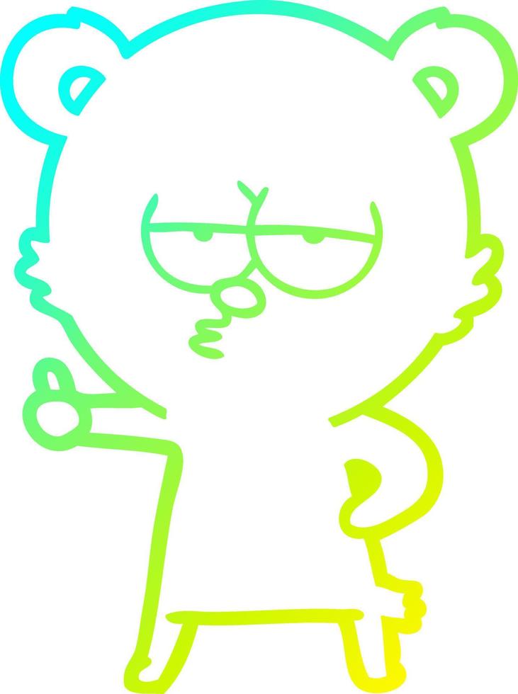 cold gradient line drawing bored polar bear cartoon giving thumbs up sign vector