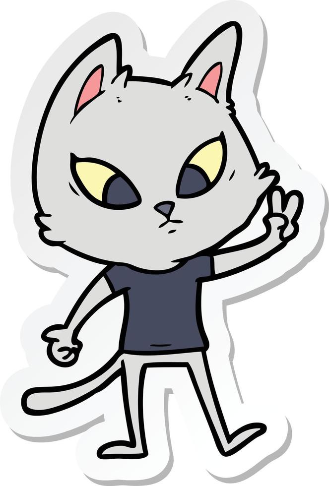 sticker of a confused cartoon cat vector