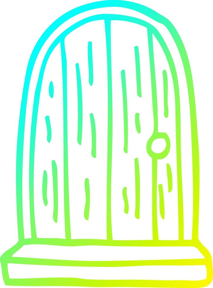 puerta de madera vieja de dibujos animados de dibujo de línea de gradiente frío vector