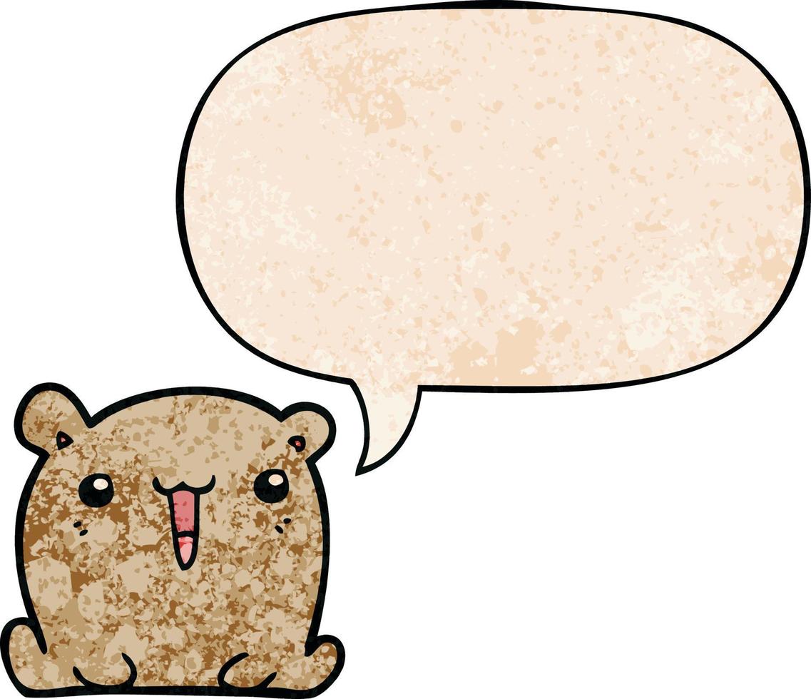 cute cartoon bear and speech bubble in retro texture style vector