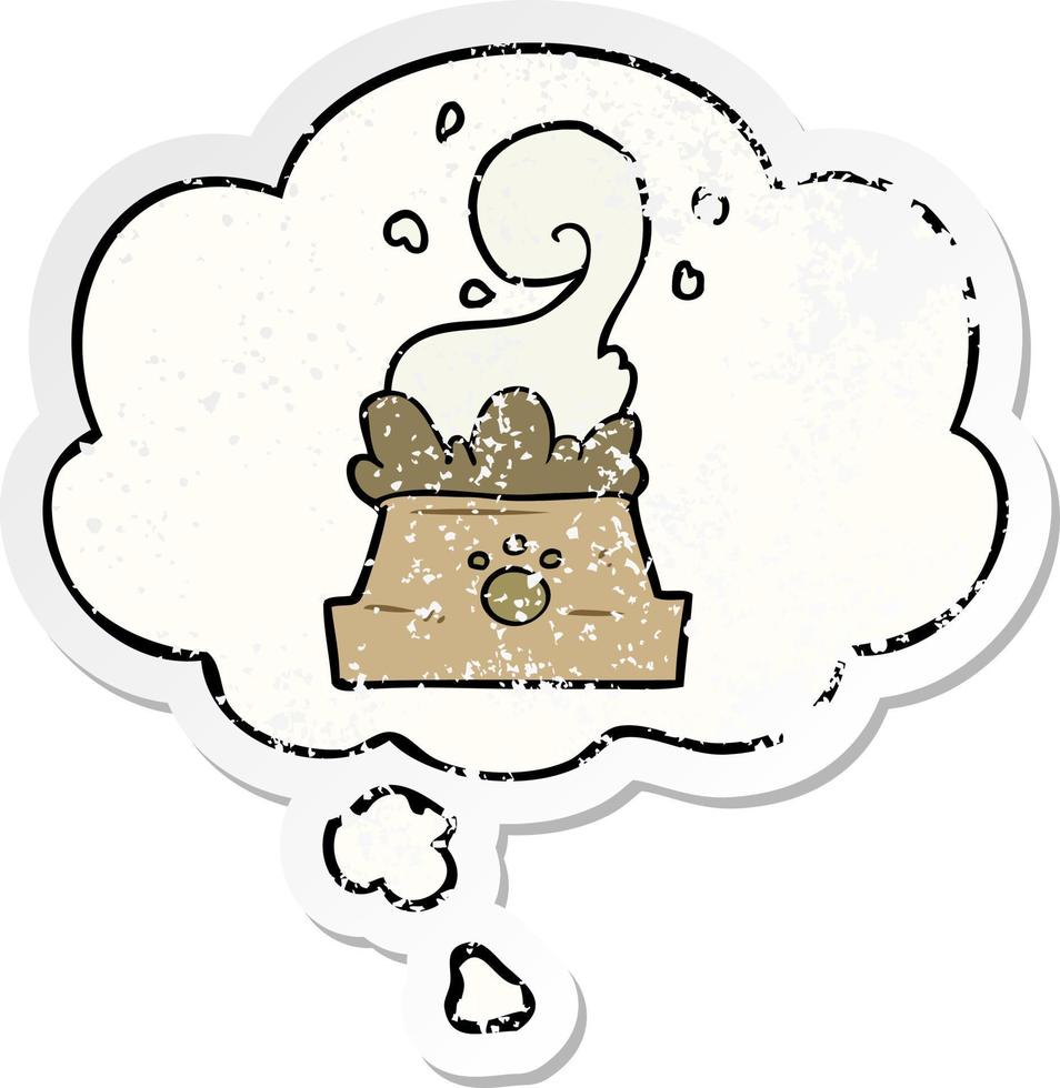 cartoon bowl of dog food and thought bubble as a distressed worn sticker vector