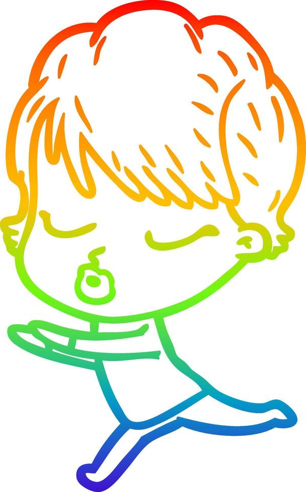 rainbow gradient line drawing cartoon woman with eyes shut vector