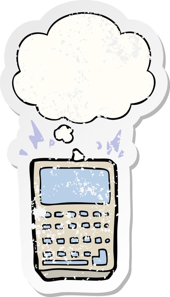 cartoon calculator and thought bubble as a distressed worn sticker vector