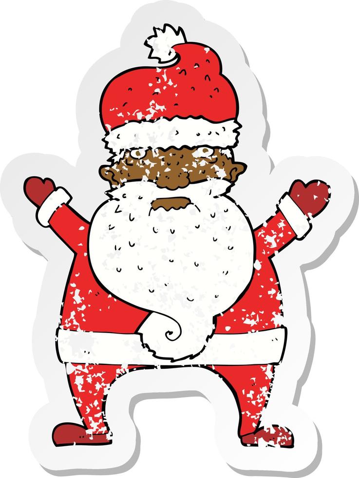 retro distressed sticker of a cartoon ugly santa claus vector