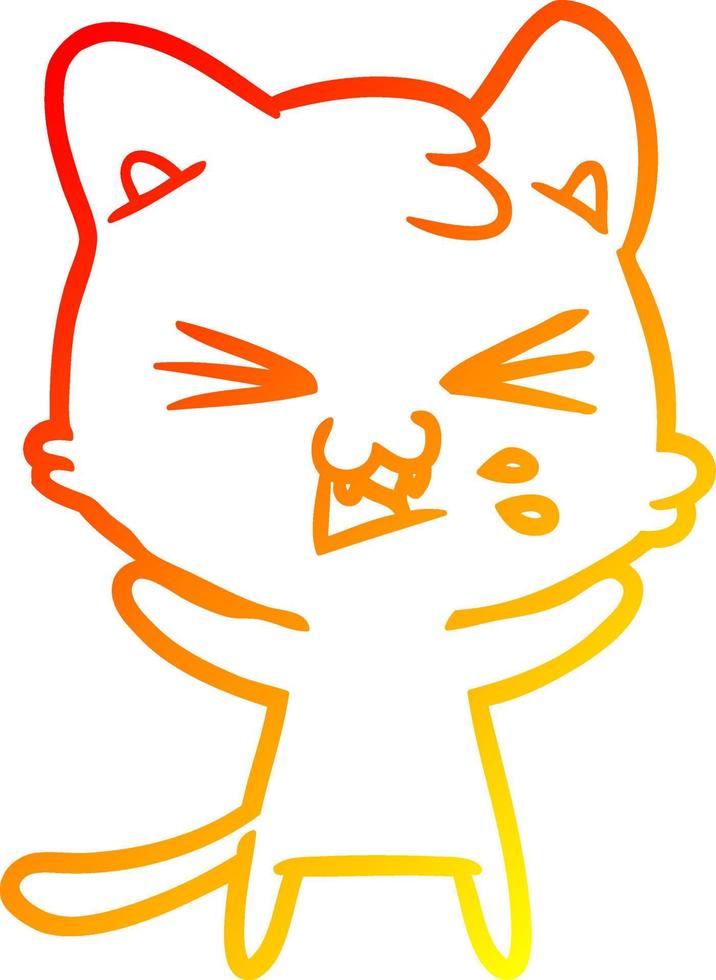 warm gradient line drawing cartoon cat hissing vector
