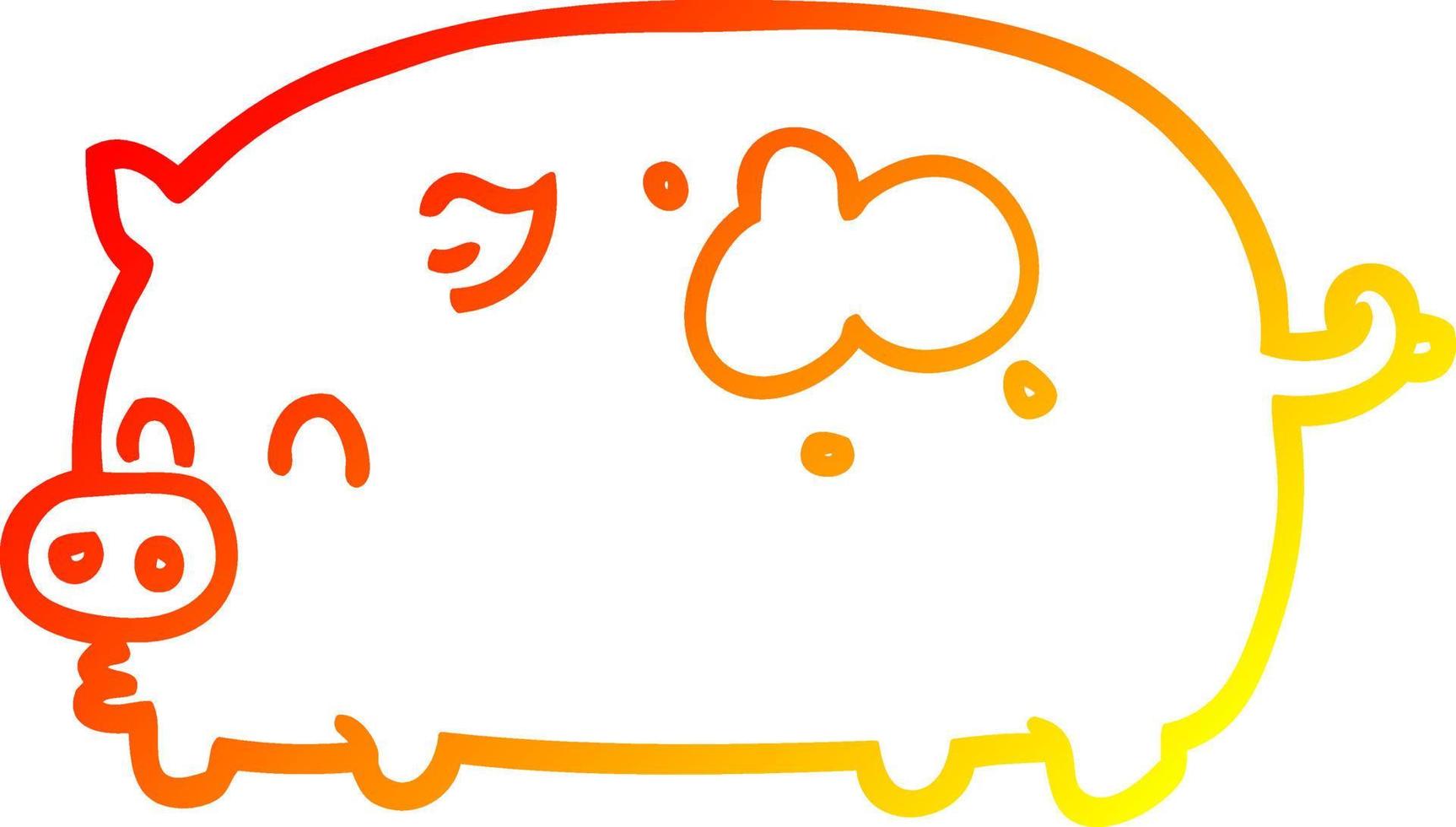 warm gradient line drawing cute cartoon pig vector