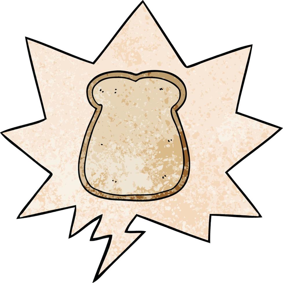 cartoon slice of bread and speech bubble in retro texture style vector