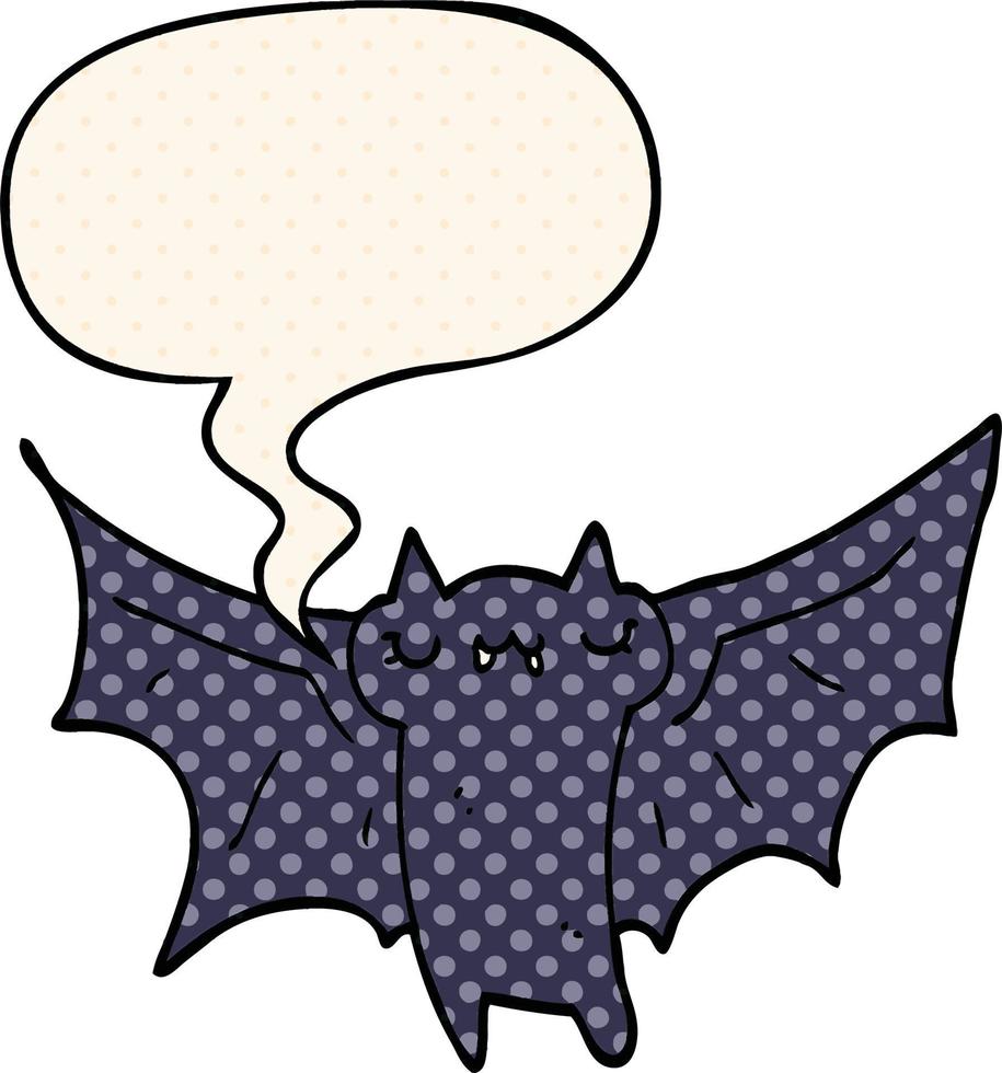 cute cartoon halloween bat and speech bubble in comic book style vector