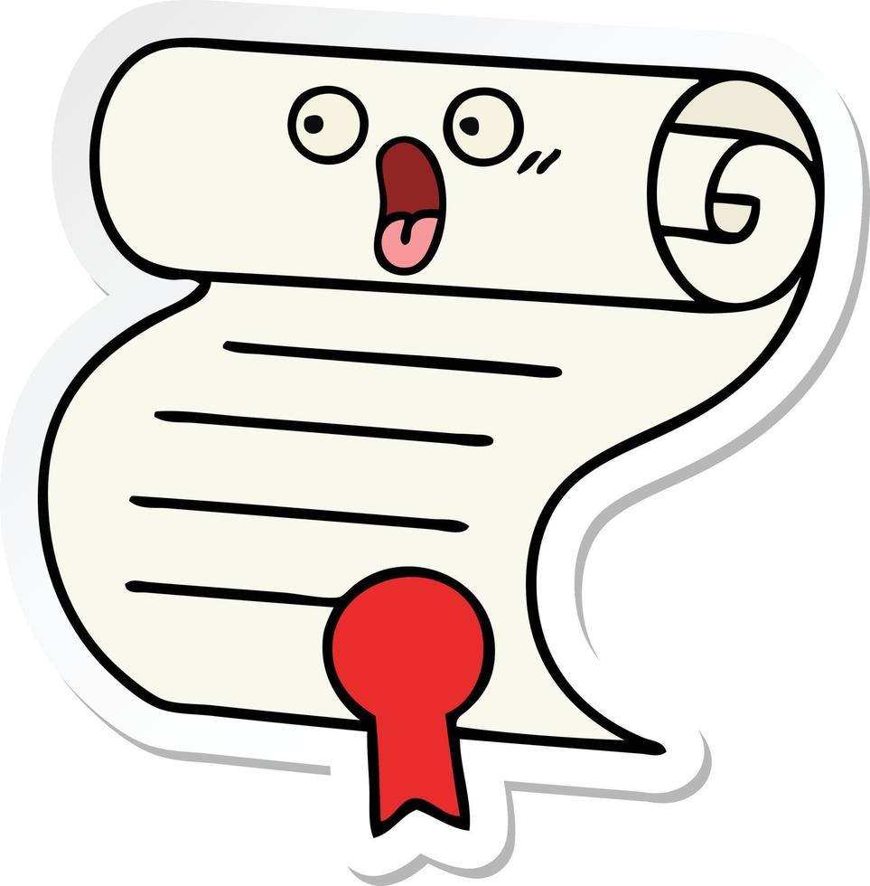 sticker of a cute cartoon contract vector