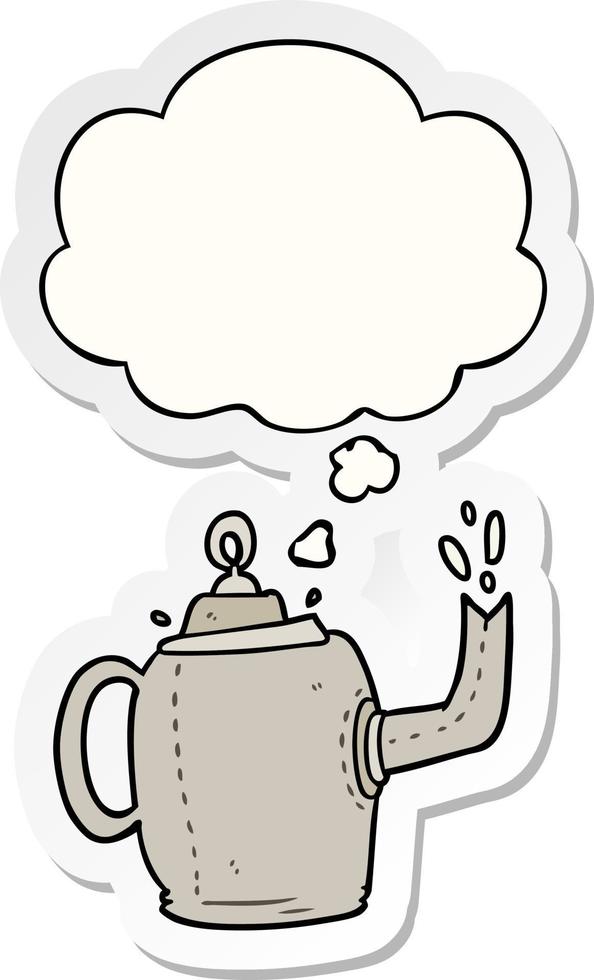 cartoon old kettle and thought bubble as a printed sticker vector