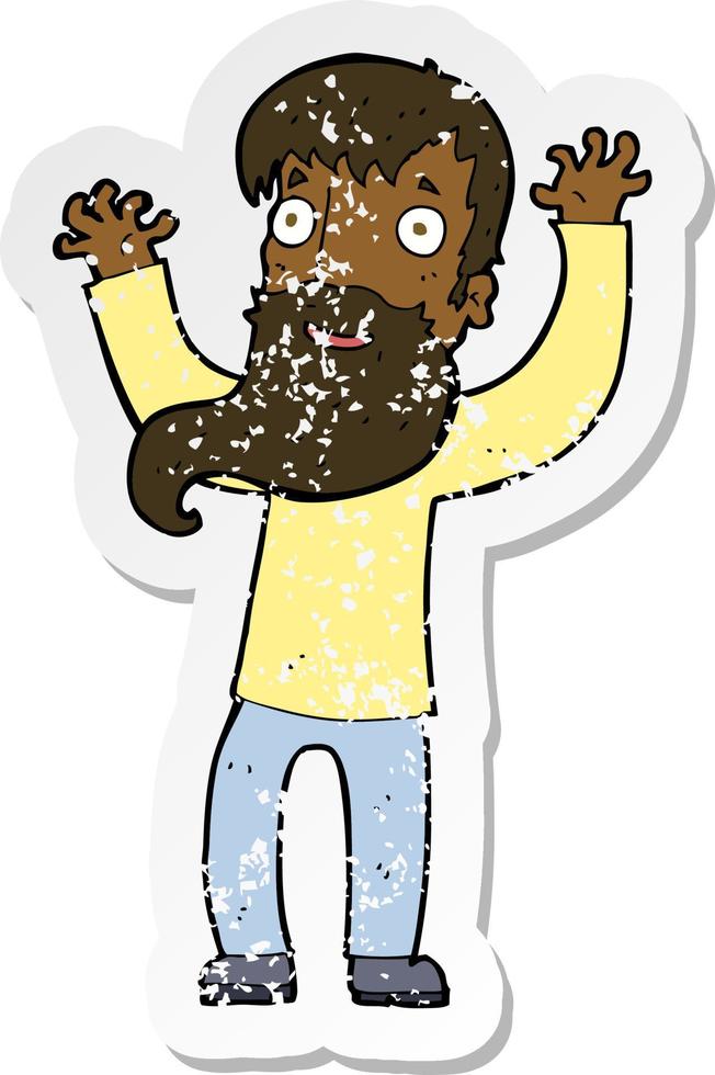 retro distressed sticker of a cartoon excited man with beard vector