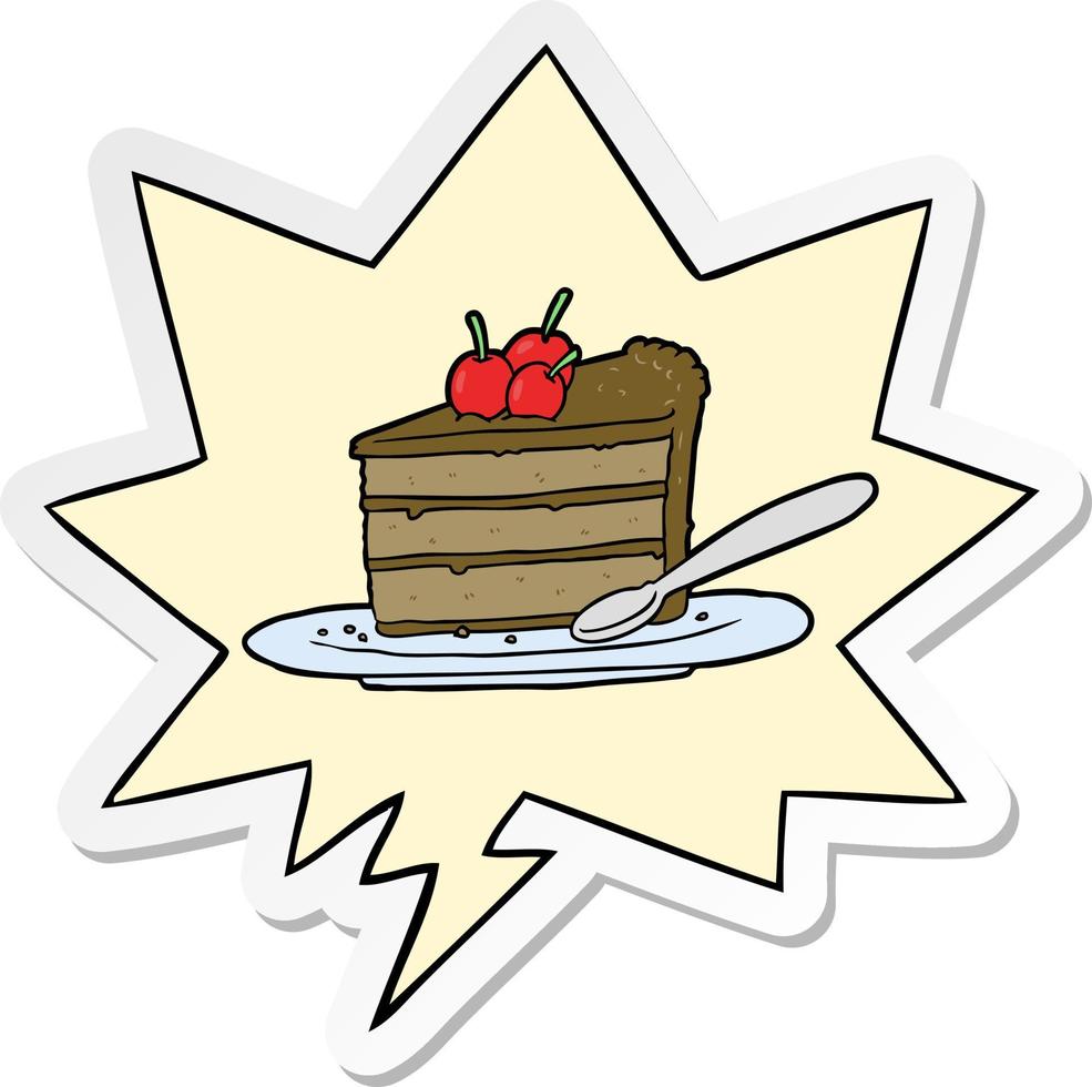 cartoon expensive slice of chocolate cake and speech bubble sticker vector