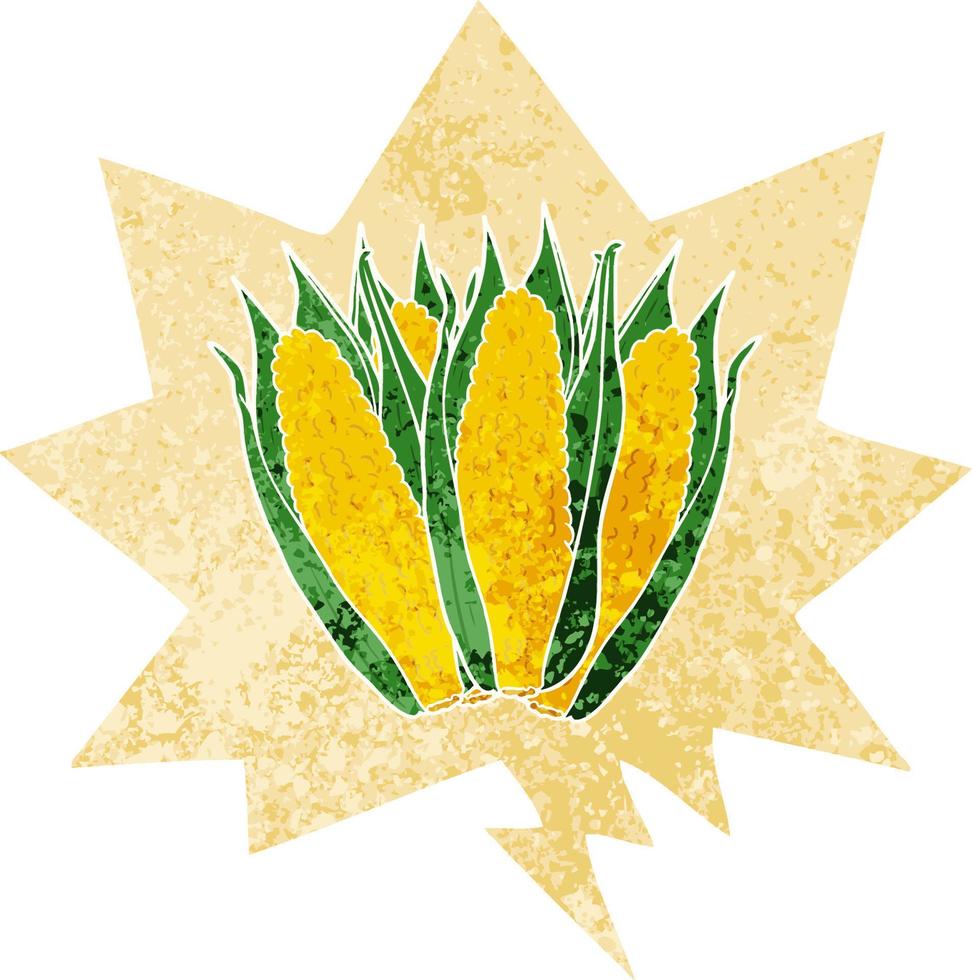 cartoon corn and speech bubble in retro textured style vector