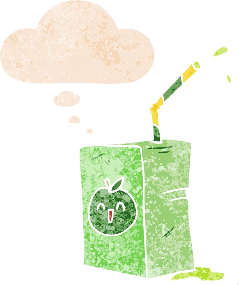 cartoon juice box and thought bubble in retro textured style vector