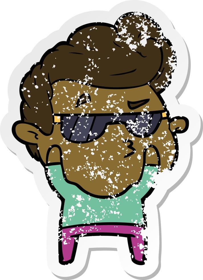 distressed sticker of a cartoon cool guy vector